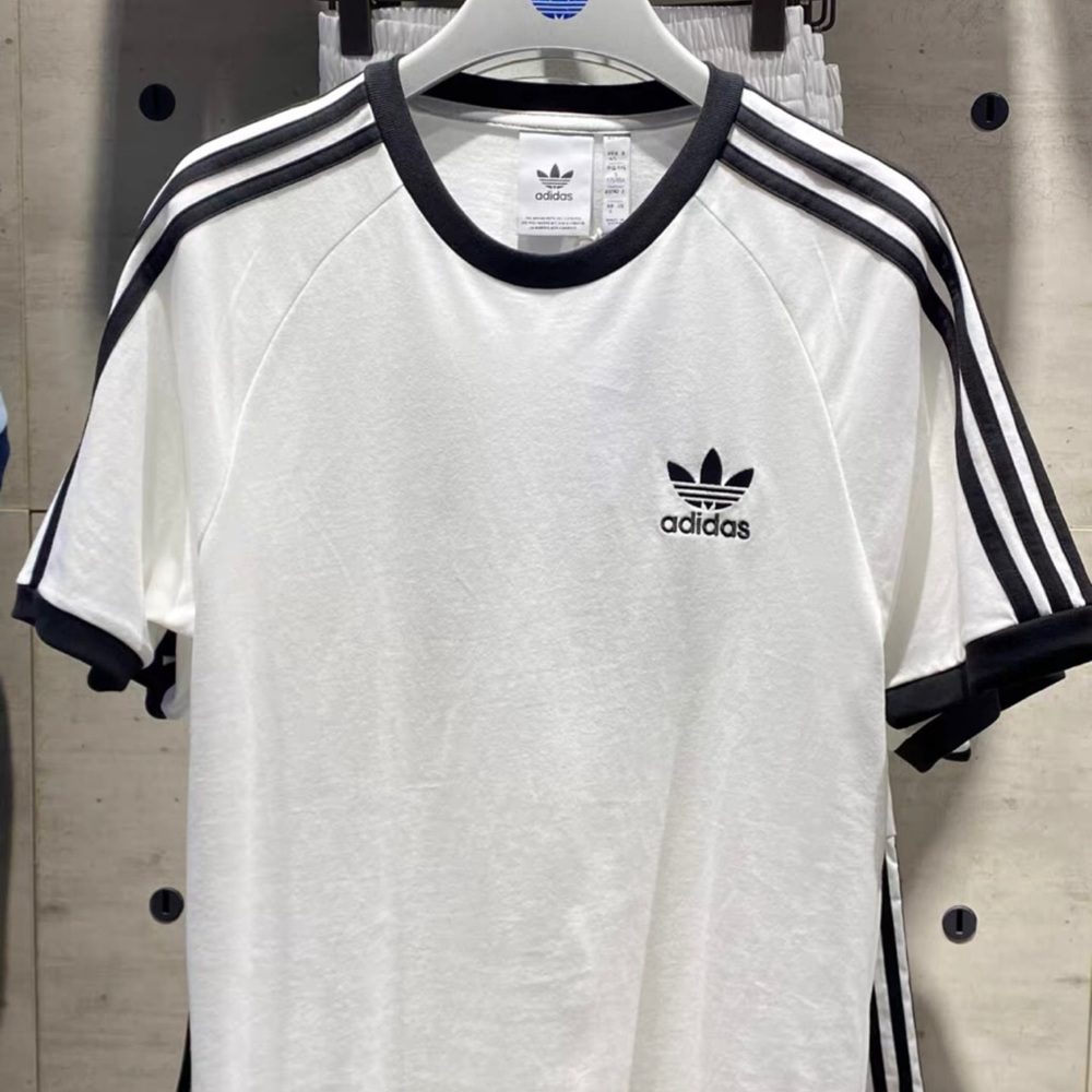 adidas White Short Sleeve Trefoil Tee with Black Accents